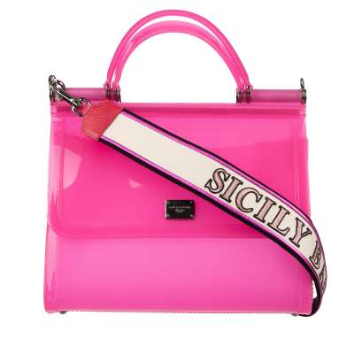 PVC Tote Shoulder Bag SICILY with Embroidered Strap and Logo Pink