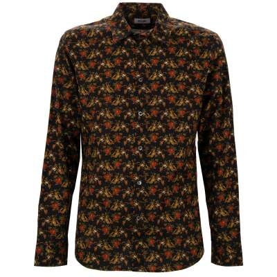 Guitar Saxophon Roses Print Cotton Shirt 40 M