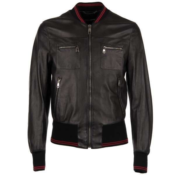 Lederjacke im Bomber-Stil aus Nappa Leder mit vielen Taschen vorne von DOLCE & GABBANA