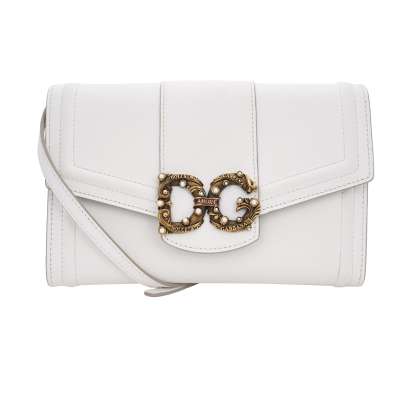 Clutch Wallet Strap Bag DG AMORE Pearl Logo White Gold