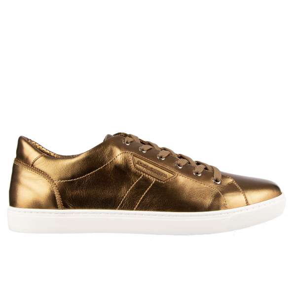 Classic nappa leather sneakers LONDON in brass gold with logo plaque by DOLCE & GABBANA