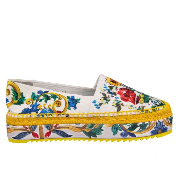 Plateau Espadrilles aus Baumwolle Brokat mit Majolika Print von DOLCE & GABBANA Black Label