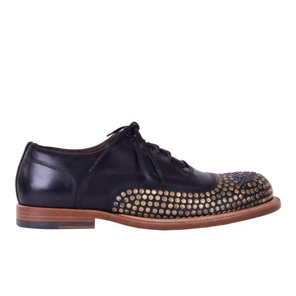 Gold studded calfskin derby shoes by DOLCE & GABBANA Black Label