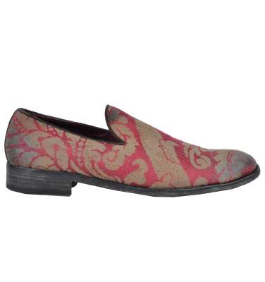 Seide Jacquard Barock Stil Loafer Schuhe Rot Gold