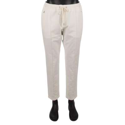 Cotton Chino Trousers with Logo and Zip Pockets White 48 M