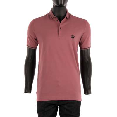 Crown Embroidered Cotton Polo Shirt Pink