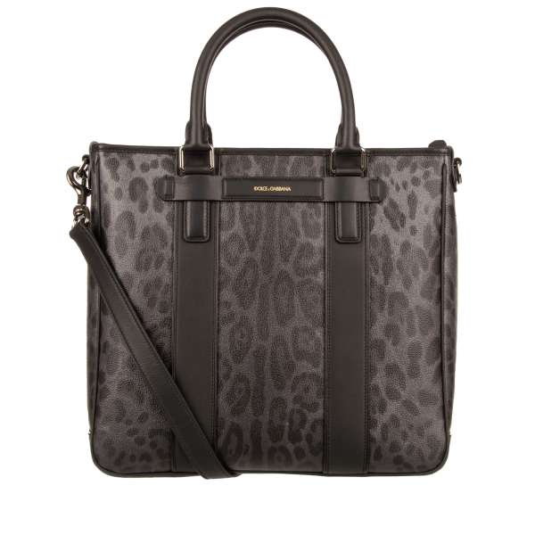 Leopard Printed Tote Bag / Crossbody Bag made of canvas and leather with logo print and zip fastening by DOLCE & GABBANA