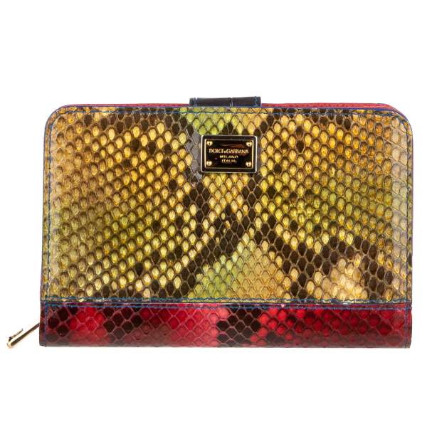 Snakeskin wallet with snap closure, separate zip-around area and logo plate in red and green by DOLCE & GABBANA