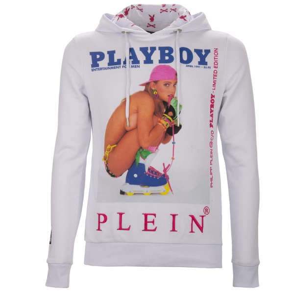 Hoody with a print of a magazine cover of Julie Clark with embroidery at the front and embroidered 'Playboy Plein' lettering at the back by PHILIPP PLEIN x PLAYBOY