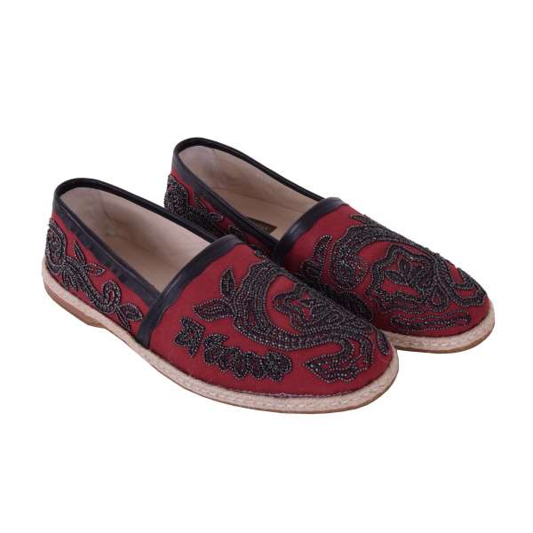 Linen canvas Espadrilles MONDELLO with embroidery and leather details by DOLCE & GABBANA