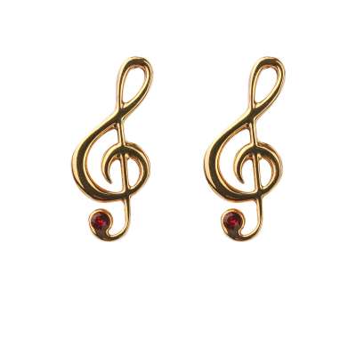 Treble Clef Cufflinks with Crystal Gold Red