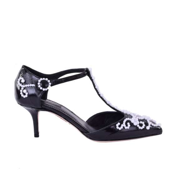 Spanish style eel pumps BELLUCCI with crystal embroidery by DOLCE & GABBANA Black Label