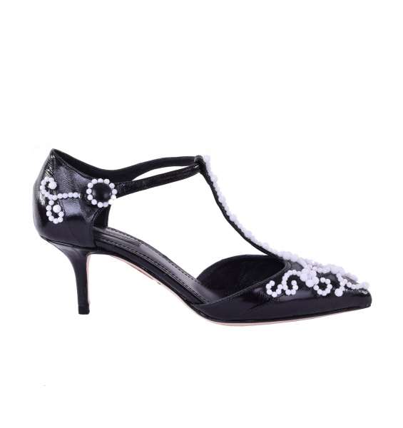 Pumps BELLUCCI im spanischen Stil aus Aalleder mit Kristall-Stickerei von DOLCE & GABBANA Black Label