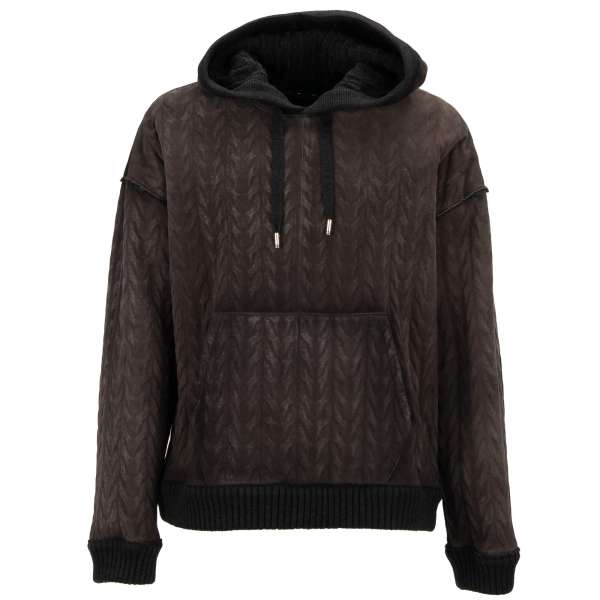 Warmer Oversize Hoodie Sweater / Pullover aus Lammleder mit Futter aus Wolle und Details aus Strick  von DOLCE & GABBANA
