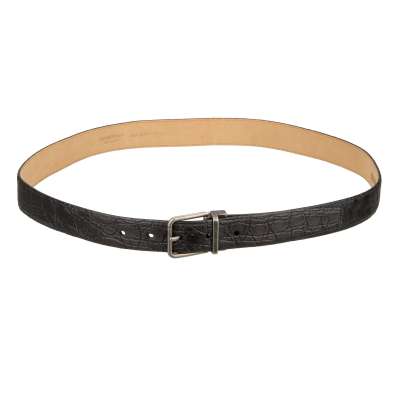 Antique Silver Metal Buckle Croco Leather Belt Black 95 38