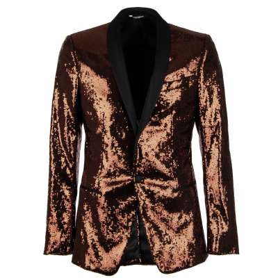 Sequined Velvet Tuxedo Blazer MARTINI Bronze Black