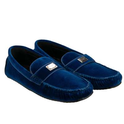 DG Metal Logo Velvet Moccasins Shoes PANAREA Blue 44 US 11