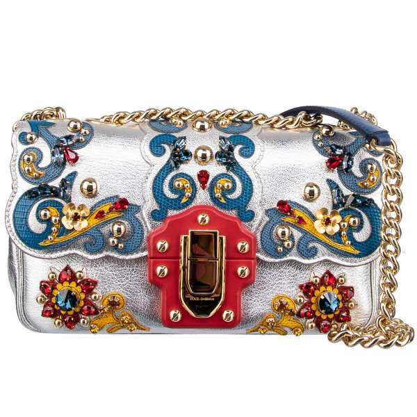 Shoulder bag LUCIA with Majolica leather applications, Swarovski Crystals, studs and gold-tone chain shoulder strap and by DOLCE & GABBANA