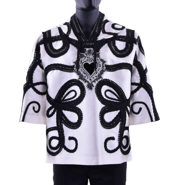 Embroidered 3/4-sleeves spanisch torero silk hoody "Sacred Heart" by DOLCE & GABBANA Black Line