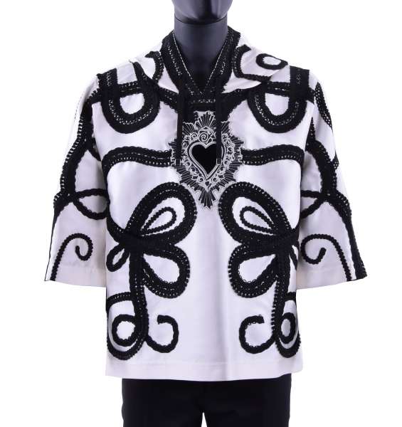 3/4-Ärmel Hoody "Sacred Heart" aus Seide im spanischen Torero-Stil mit Stickerei von DOLCE & GABBANA Black Label