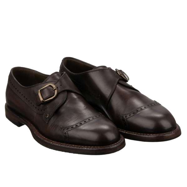 Leather loafer shoes MARSALA with Metal Logo buckle in brown by DOLCE & GABBANA