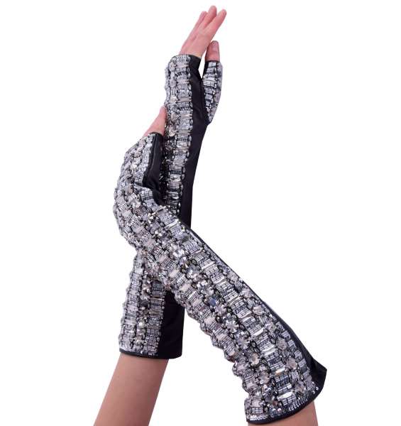 Lange Handschuhe aus Nappa-Leder mit Stickerei aus Pailletten und Steinchen von Dolce&Gabbana Black Label