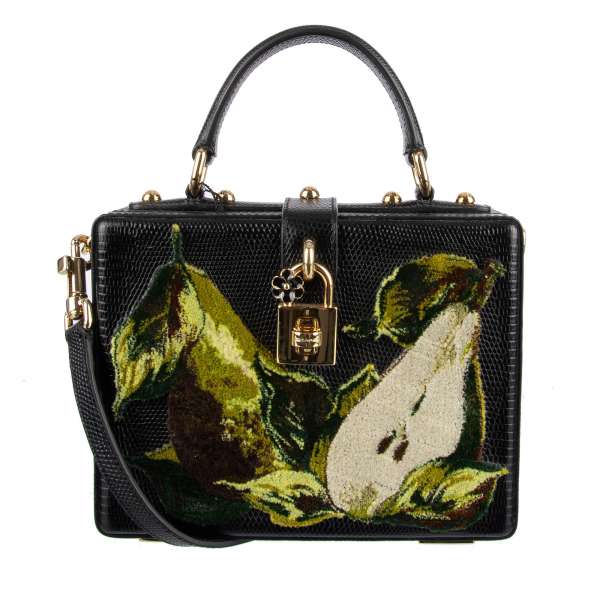 Schultertasche / Clutch - Handtasche DOLCE BOX aus Leder mit Lizard Textur mit Birnen Applikationen aus Samt und dekorativem Schloss von DOLCE & GABBANA