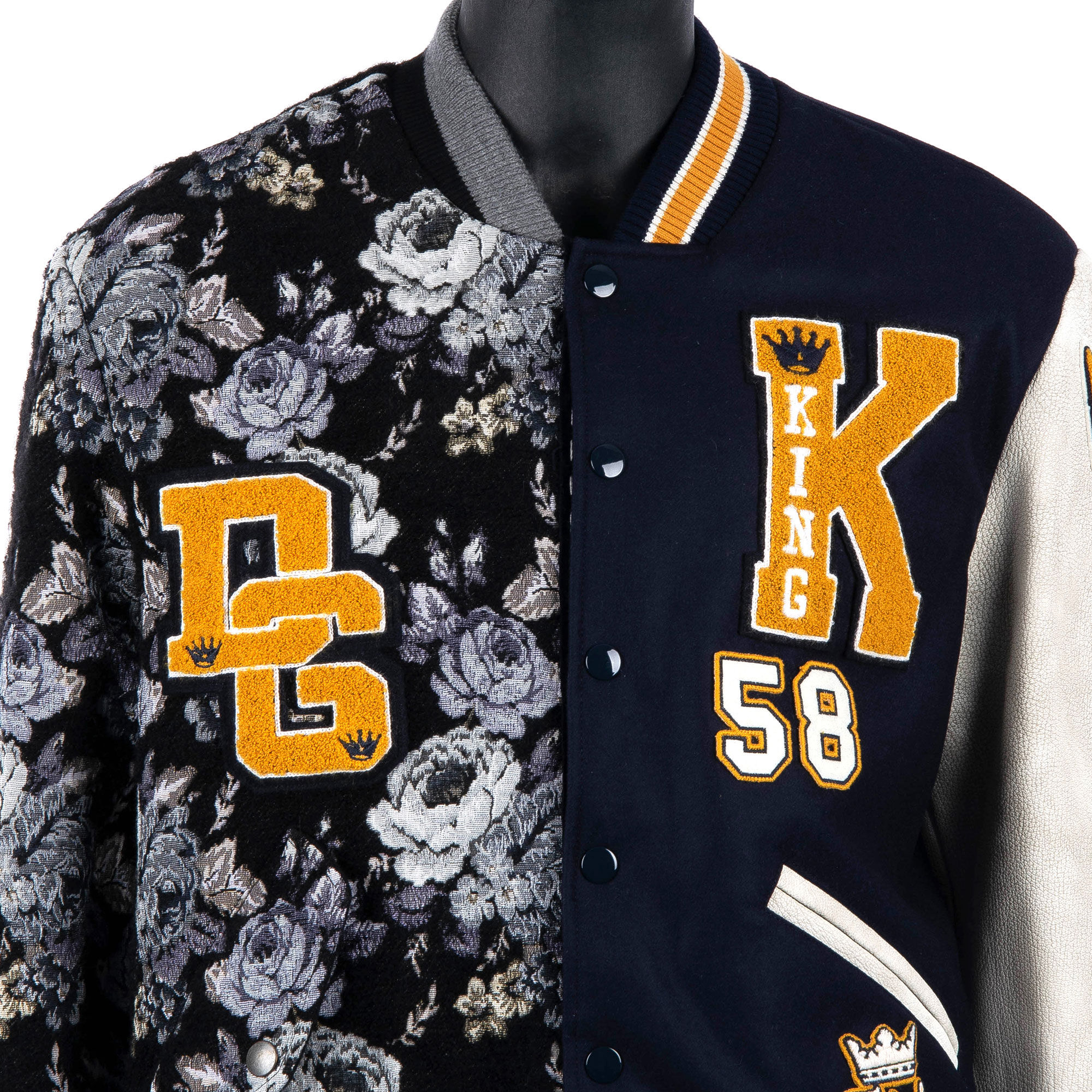 Dolce & Gabbana DG King Embroidered Varsity Military Jacket Blue Yellow ...
