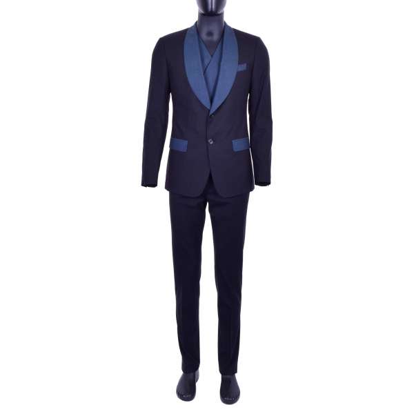 3-Teiliger Anzug aus Schurwolle im Tuxedo Stil mit rundem Kontrast Revers von DOLCE & GABBANA