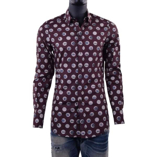 Retro music instruments printed cotton shirt with short collar by DOLCE & GABBANA Black Label- GOLD Line