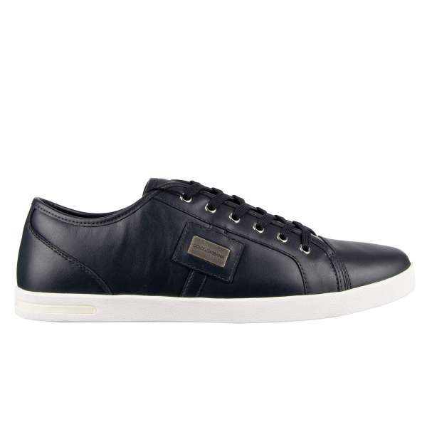 Classic leather sneakers NEW RU in blue with logo plate by DOLCE & GABBANA