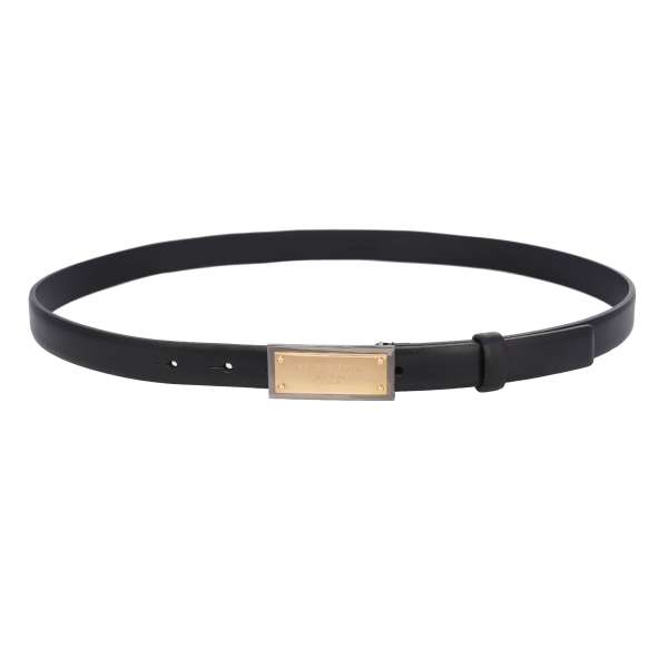 Calf leather belt with DG Logo metal buckle in black and gold by DOLCE & GABBANA