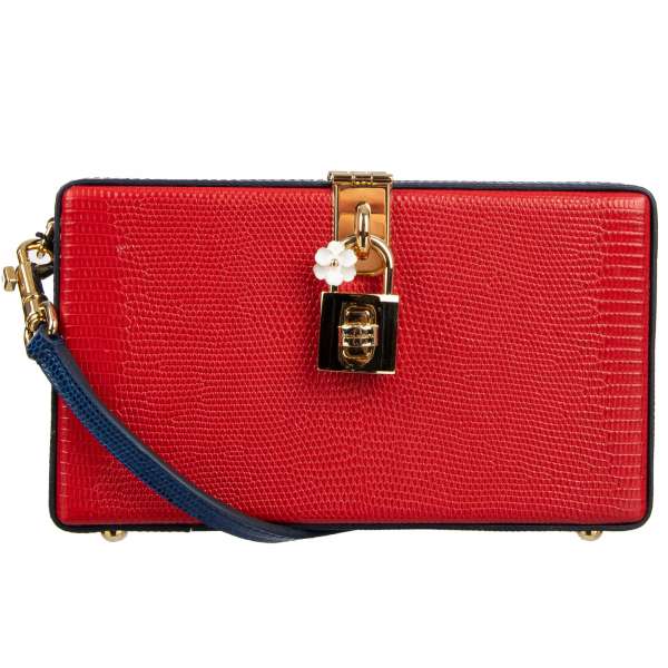 Lizard Textured clutch bag / shoulder bag DOLCE BOX with a decorative padlock by DOLCE & GABBANA