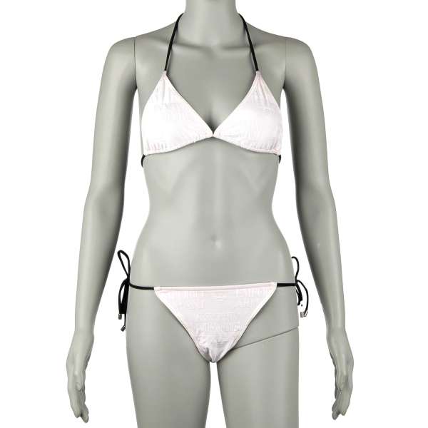 Bikini with logomania print consisting triangle bra combined with Brazilian briefs with drawstrings by EMPORIO ARMANI Swimwear