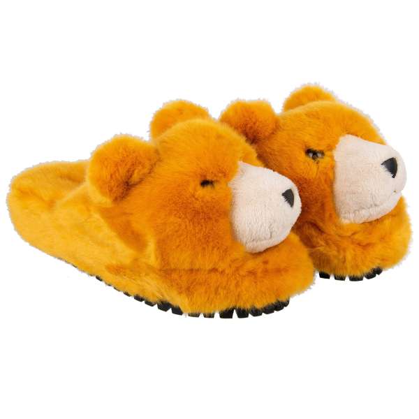 Faux fur Bears slipper shoes SAINT BARTH with rubber sole in orange by DOLCE & GABBANA