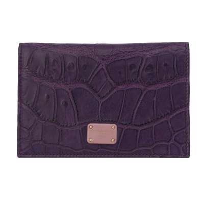 DG Logo Crocodile Leather Cards Wallet with Extra Etui Purple
