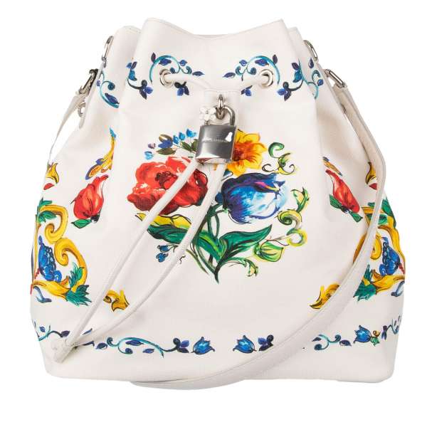 Beutel Tasche / Schultertasche CLAUDIA mit Majolika Print und Details aus Schlangenleder von DOLCE & GABBANA