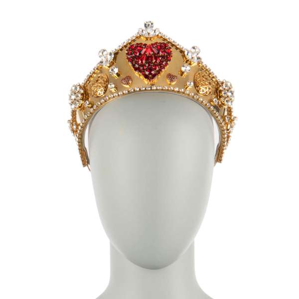 "Heart" Tiara Crown with hearts and crystals in Gold and Red by DOLCE & GABBANA