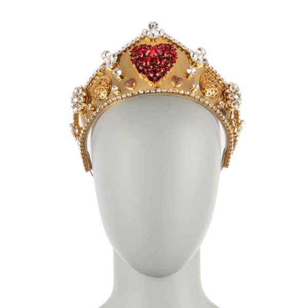 "Herz" Tiara / Krone mit Herzen und Kristallen in Gold und Rot von DOLCE & GABBANA