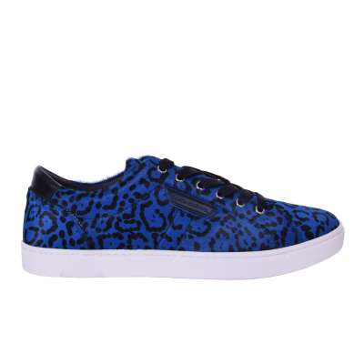 Pony Fur Leather Sneaker Shoes LONDON Leopard Blue Black