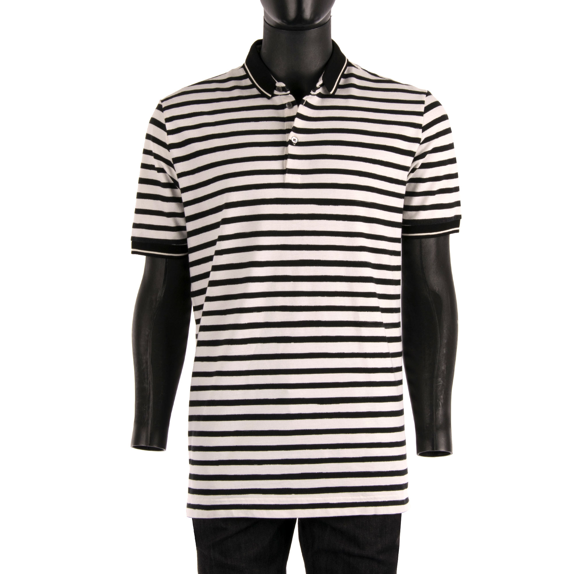 Dolce Gabbana Striped Cotton Polo Shirt with Logo Black White 52