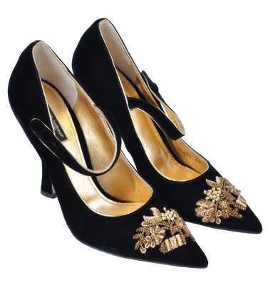 RUNWAY Barock Gold Pumps Schwarz