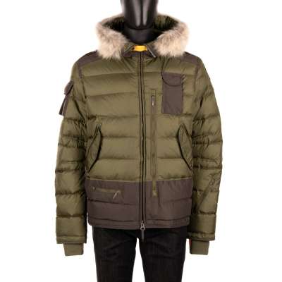 Ski Daunenjacke SKIMASTER mit Pelz Kapuze und Taschen Military Grün