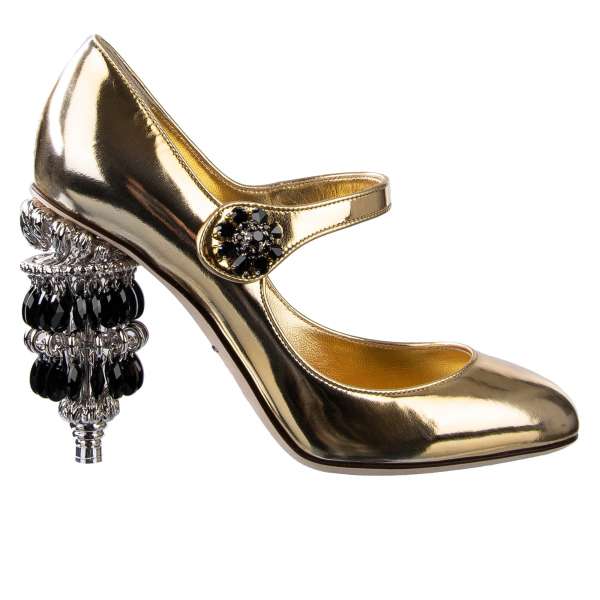 Mary Jane Pumps VALLY with crystals and brass chandelier heel in gold by DOLCE & GABBANA