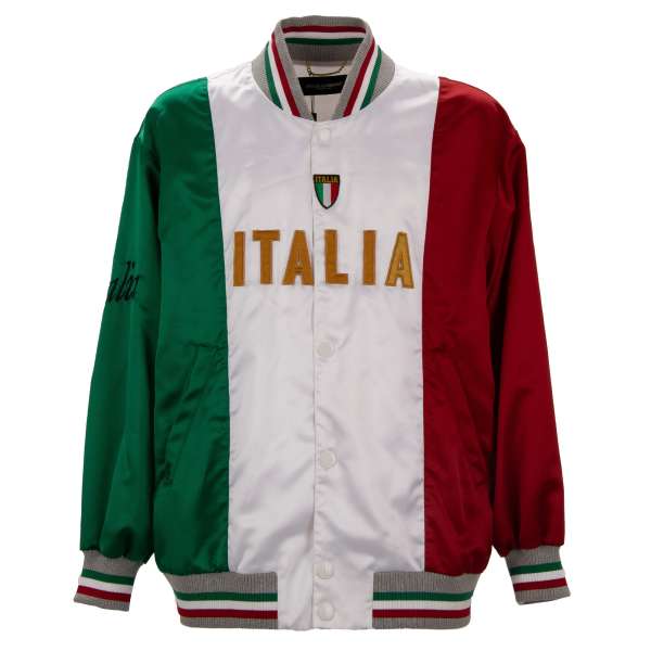 Italian Flag bomber jacket with embroidered large DG logo, Italia stickers and pockets by DOLCE & GABBANA