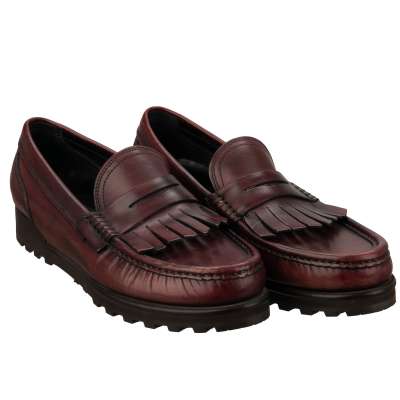 Leather Moccasin Loafer Shoes GENOVA Bordeaux 40.5 UK 6.5 US 7.5