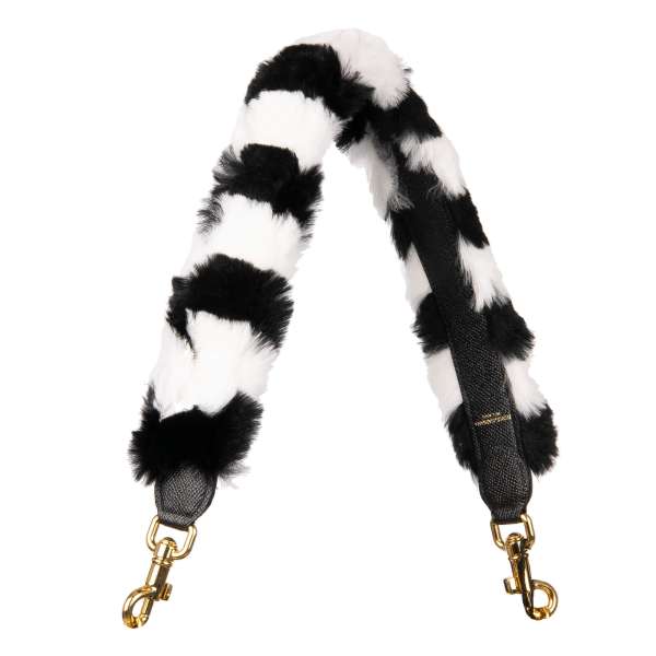 Leather and rabbit fur bag Strap / Handle in White, Black and Gold by DOLCE & GABBANA