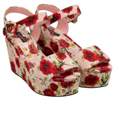 Poppy Daisy Flower Platform Sandals BIANCA Red Pink 37 US 7