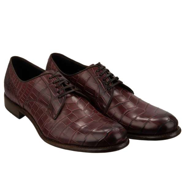  Very exclusive and rare, formal crocodile leather derby shoes NAPOLI in bordeaux by DOLCE & GABBANA