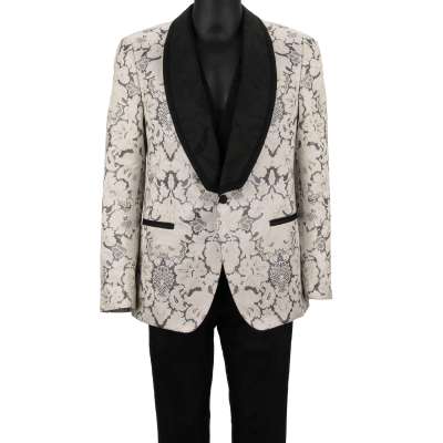 Baroque 3 Piece Jacquard Suit Jacket Waistcoat MARTINI White Black